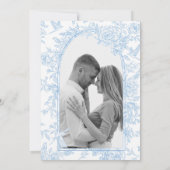 Invitation Photo Toile de France Mariage Floral bleu et blanc (Dos)