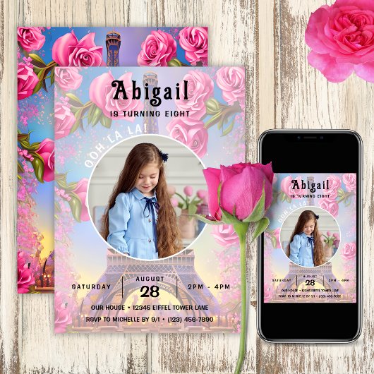 Invitation Photo Tour Eiffel Roses roses roses Chic Anniversa