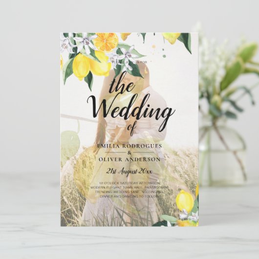 Invitation PHOTO TOUT-EN-1 BUDGET OVERLAY Lemons Mariage QR (Debout devant)
