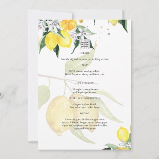 Invitation PHOTO TOUT-EN-1 BUDGET OVERLAY Lemons Mariage QR (Dos)