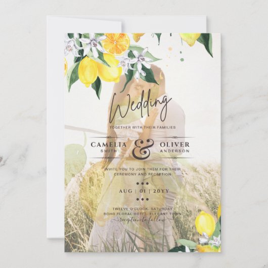 Invitation PHOTO TOUT-EN-1 OVERLAY Mariage de citrons Inviter (Devant)