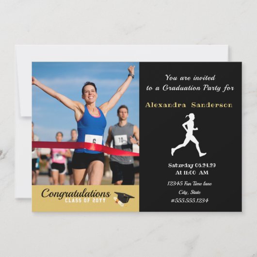 Invitation Photo Track runner félicite parti diplômé (Devant)