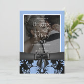 Invitation Photo traditionnelle florale bleue (Debout devant)