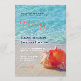 Invitation Photo Tropical Beach Conch Shell Mariage moderne