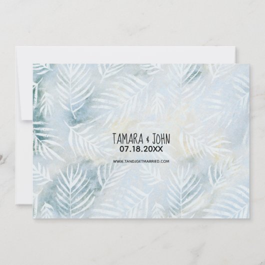 Invitation Photo Tropical Palm Feuilles Bleu Enregistrer La D (Dos)