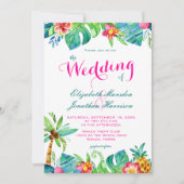 Invitation Photo Tropical Pink Turquoise Floral Chevron Maria (Devant)