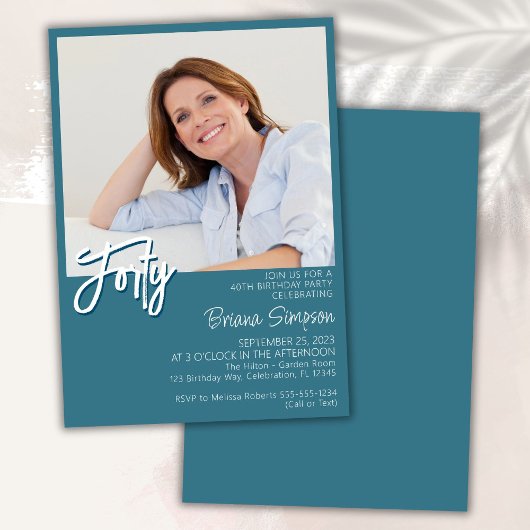Invitation Photo Turquoise 40e anniversaire
