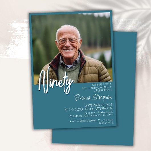 Invitation photo turquoise 90e anniversaire