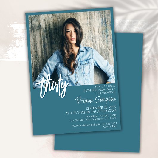 Invitation photo turquoise du 30e anniversaire