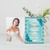 Invitation Photo turquoise Elegant Quinceanera (Debout devant)