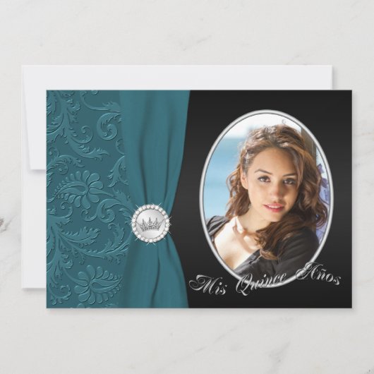 Invitation photo Turquoise et noire Quinceanera (Devant)