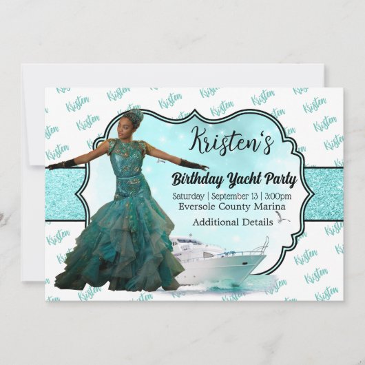 Invitation Photo Turquoise Gold Yacht Party Anniversaire (Devant)