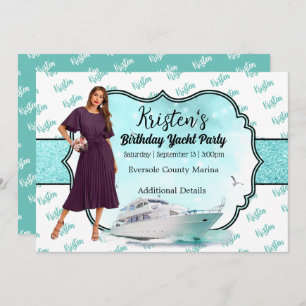 Invitation Photo Turquoise Gold Yacht Party Anniversaire