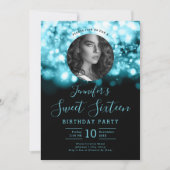 Invitation PHOTO Turquoise Hollywood Lights Sweet 16 Party (Devant)