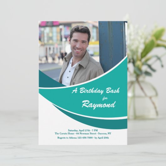 Invitation photo Turquoise moderne (Debout devant)