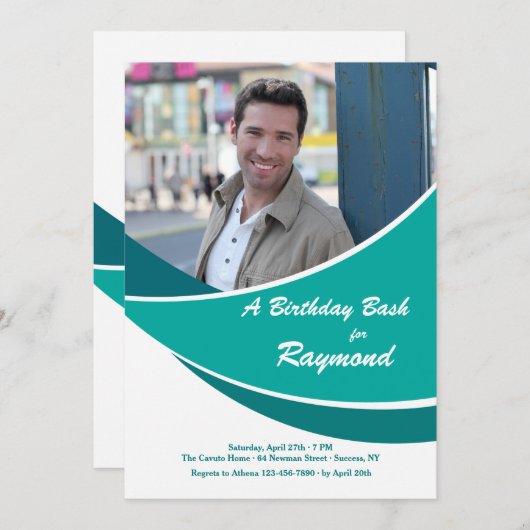 Invitation photo Turquoise moderne (Devant / Derrière)