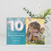 Invitation Photo Turquoise Parties scintillant d'argent 10e a (Debout devant)
