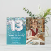 Invitation Photo Turquoise Parties scintillant d'argent 13e a (Debout devant)