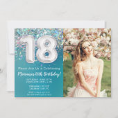 Invitation Photo Turquoise Parties scintillant d'argent 18e a (Devant)