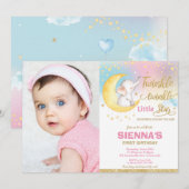 Invitation Photo Twinkle Little Star Elephant 1er Anniversair (Devant / Derrière)