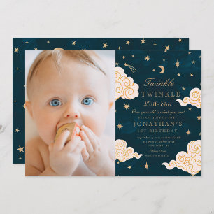 Invitation photo Twinkle Little Stars Cute Moon 1er Anniversa