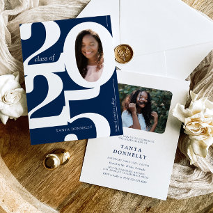 Invitation Photo typographique Blue Graduation Party