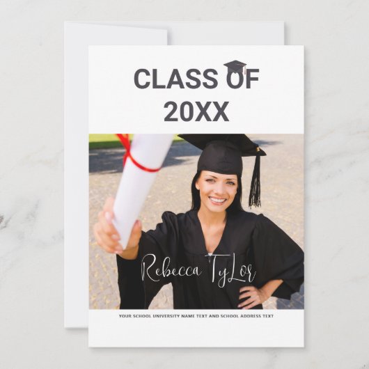 Invitation photo typographique chic noir et rouge (Devant)