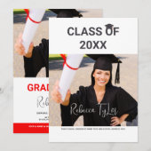 Invitation photo typographique chic noir et rouge (Devant / Derrière)