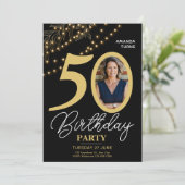 Invitation Photo Typography Botanical Elegant 50 Birthday (Debout devant)