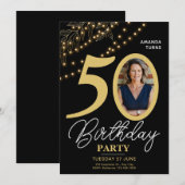 Invitation Photo Typography Botanical Elegant 50 Birthday (Devant / Derrière)