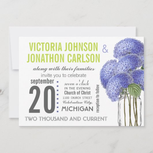 Invitation Photo Ultra Viole Lime Hydrangea Mason Jar Mariage (Devant)