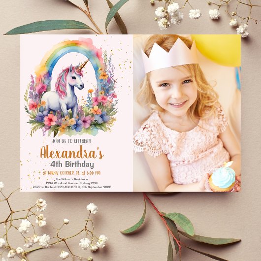 Invitation Photo Unicorn fête d'anniversaire