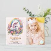 Invitation Photo Unicorn fête d'anniversaire (Debout devant)