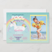 Invitation Photo Unicorn Pool Party Anniversaire Rainbow Floa (Devant)