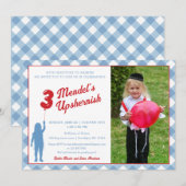 Invitation photo Upsherin à carreaux bleus et ball (Devant / Derrière)