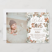 Invitation Photo verdure forêt animal bois forêt 1er annivers (Devant)