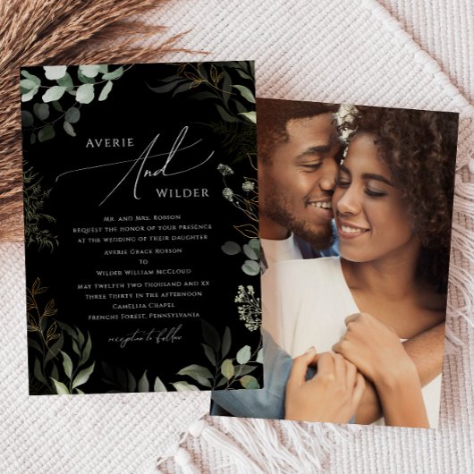 Invitation Photo Verdure Noir Et Or Mariage traditionnel