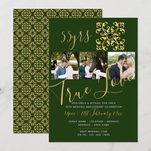Invitation PHOTO VERT 55e Anniversaire EMERALD (Devant / Derrière)