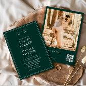 Invitation Photo vert Emerald moderne Mariage de code QR