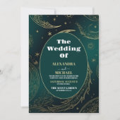 Invitation Photo Vert Émeraude Or Céleste  Mariage (Devant)