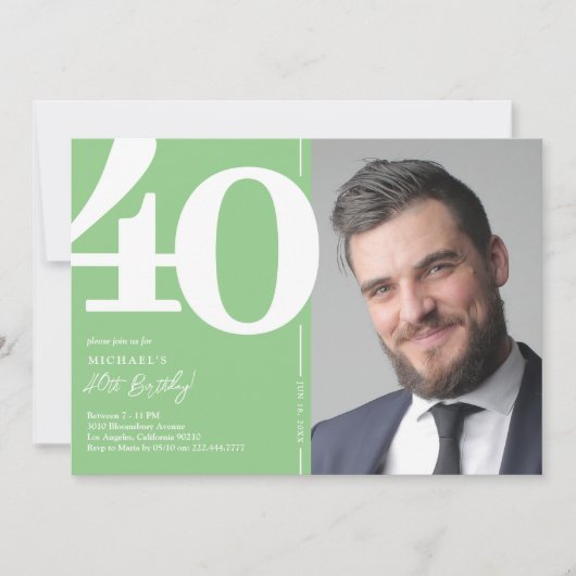 Invitation Photo verte fête du 40e anniversaire (Devant)