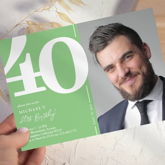 Invitation Photo verte fête du 40e anniversaire