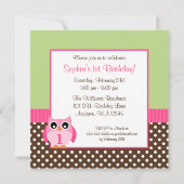 Invitation Photo verte rose de fille d'anniversaire de point (Dos)