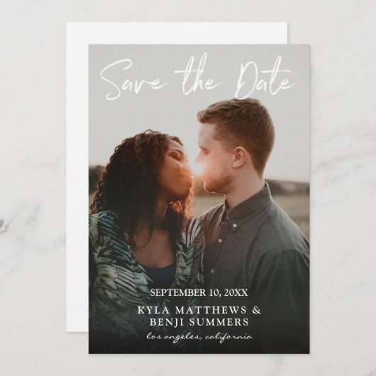 Invitation Photo - Vertical Enregistrer la date et l'écriture (Devant / Derrière)