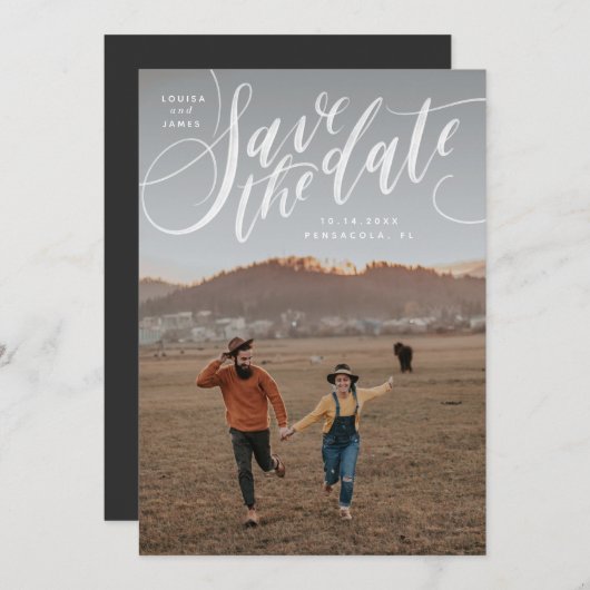 Invitation Photo verticale avec lettres à la main Enregistrer (Devant / Derrière)