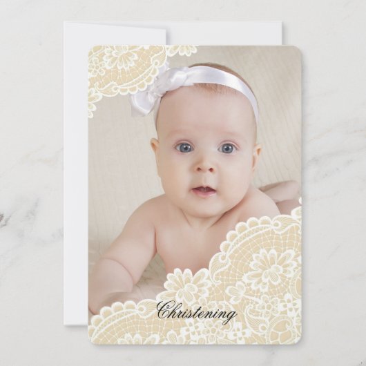 Invitation photo verticale des coins dentelle (Devant)