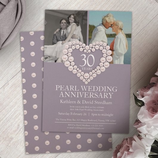 Invitation Photo verticale du 30e anniversaire du Mariage Pea