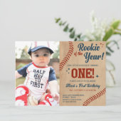 Invitation photo vintage 1er anniversaire Baseball (Debout devant)