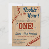 Invitation photo vintage 1er anniversaire Baseball (Devant)