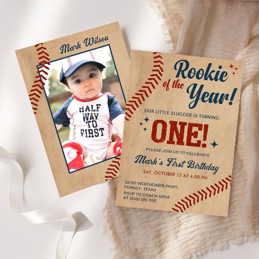 Invitation photo vintage 1er anniversaire Baseball